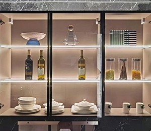 Armoire de cuisine de style moderne café avec flexion de bord gris